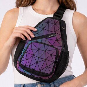 PYFK Geometric Reflective Sling Backpack Crossbody Bag